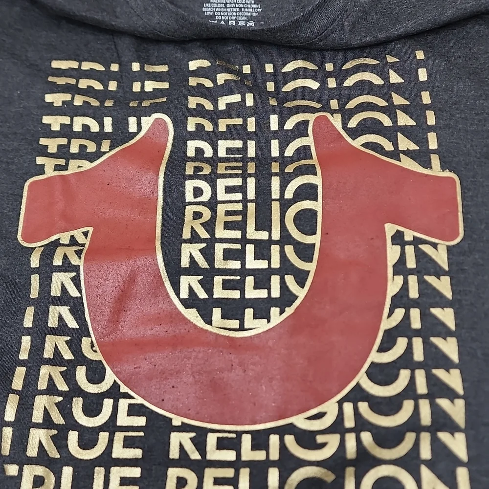 TRUE RELIGION DARK GREY WITH GOLD LOGO TEE SHIRT